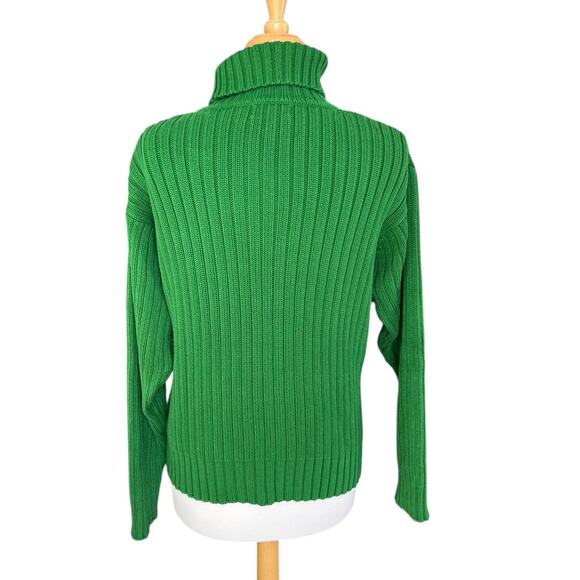 VTG J. Crew Turtleneck Sweater Ribbed Chunky Kelly Green Womens Size Small - Picture 2 of 9